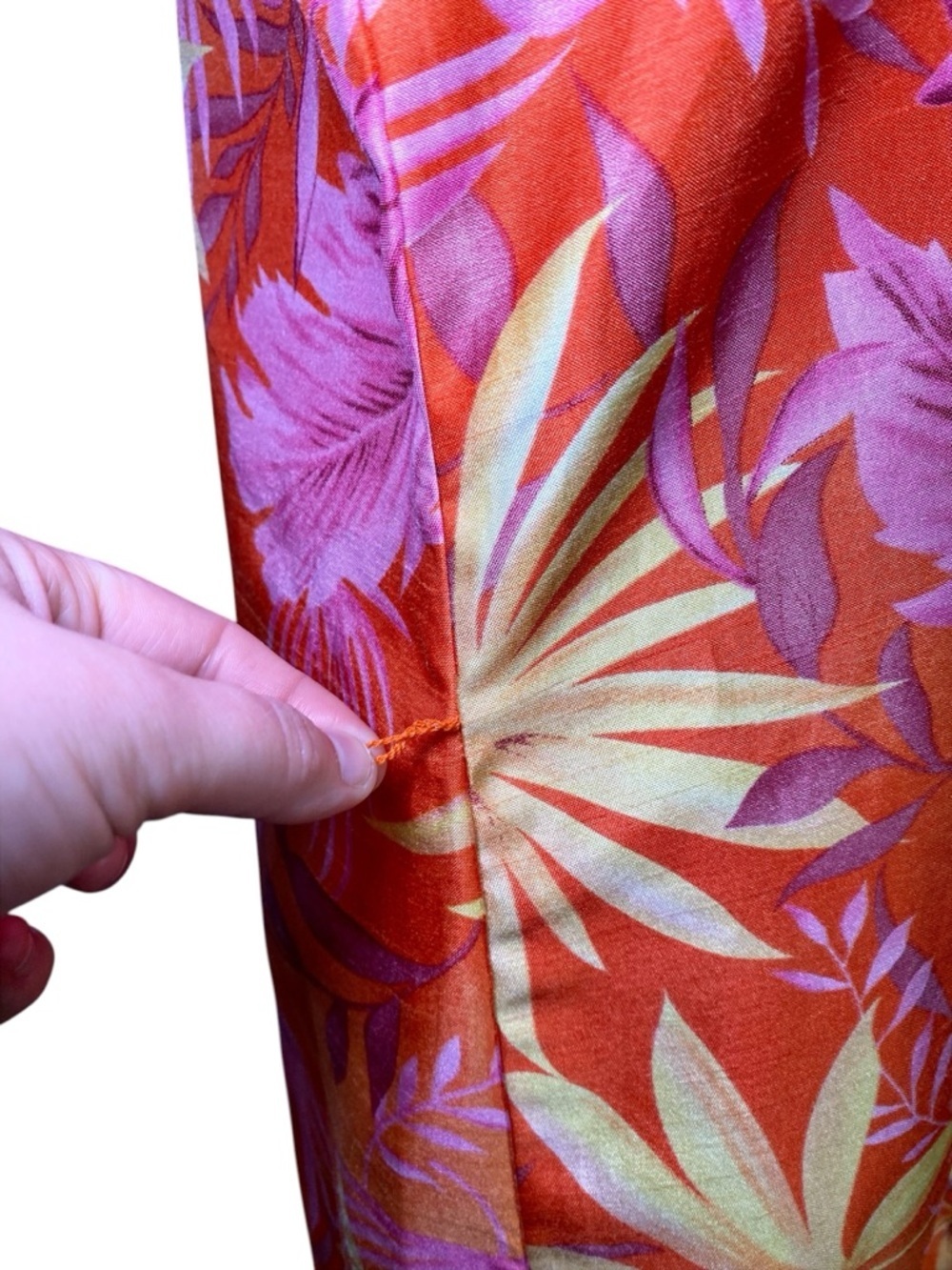 Selene Sport Tropical Orange & Pink Leaf Print Sleeveless Retro Y2K Midi Dress - Picture 15 of 15